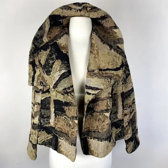 Tribal Boho Geometric Earthy Rustic Print Oversized Cowl Collar Blazer Jacket - Picture 5 of 7